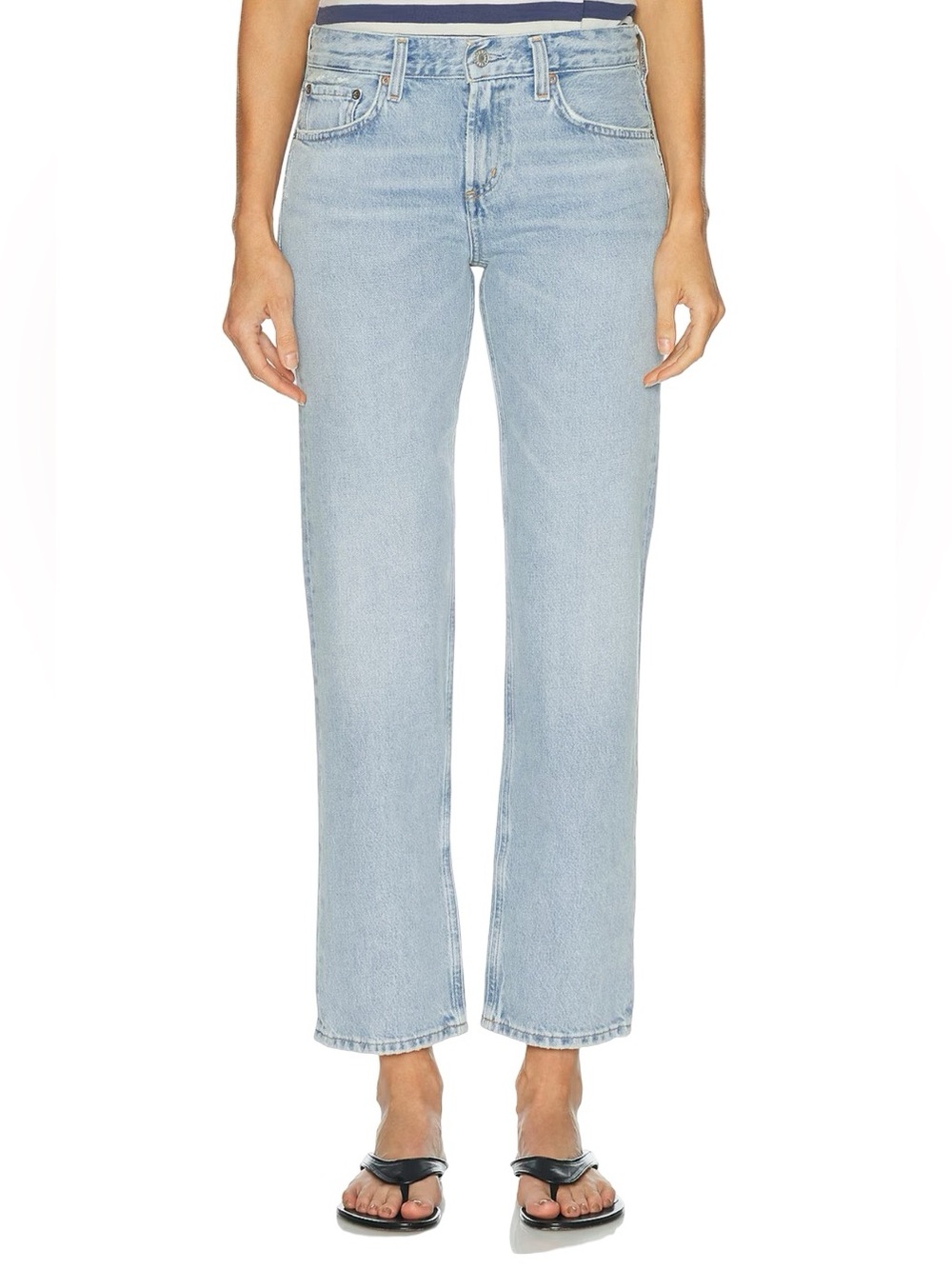 Agolde High Rise Stovepipe Straight Leg Denim Jean in Destination Wash Size 28